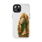 San Judas phone case with marigold sun arch artwork, detail view 11