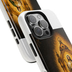 San Judas phone case with amber pilgrim lantern artwork, detail view 22