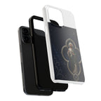 San Judas phone case with silver moon quatrefoil artwork, detail view 21