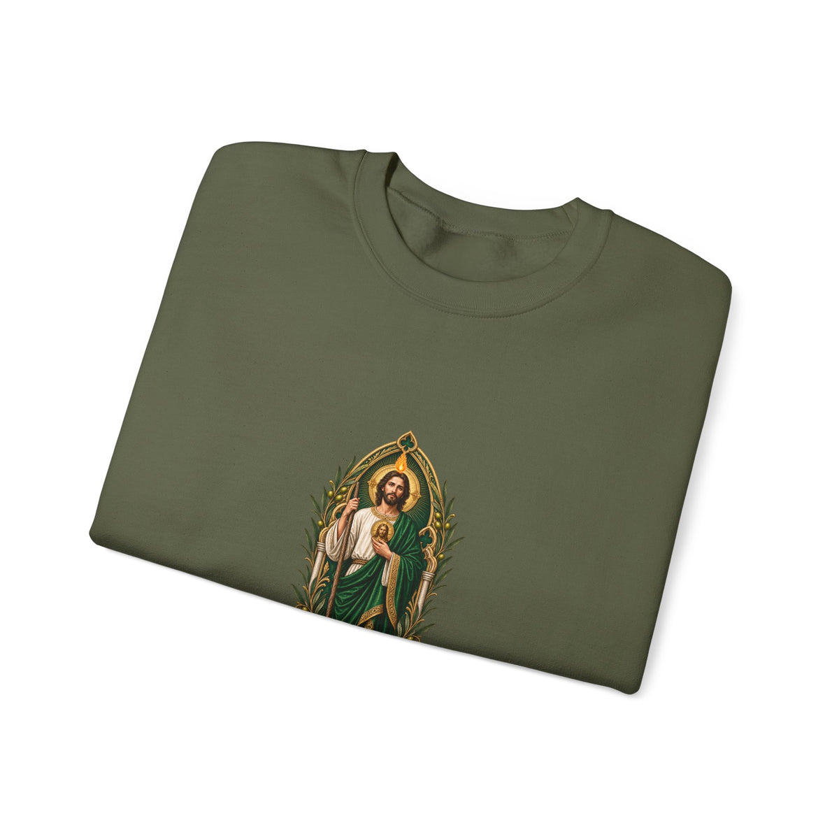 San Judas Tadeo Olive Reliquary Crewneck Sweatshirt