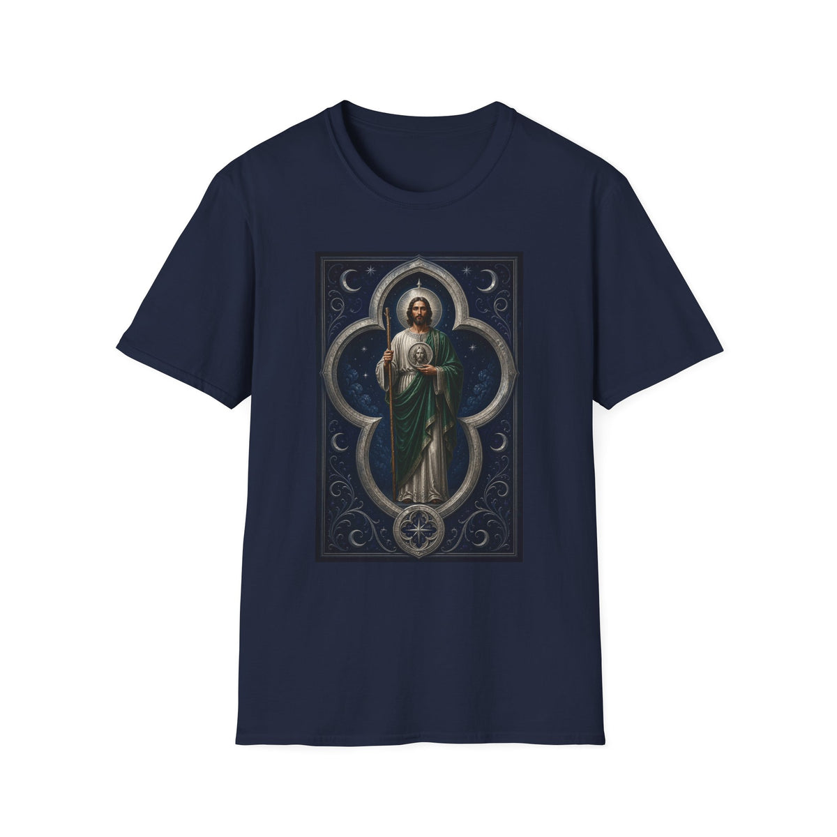 San Judas Tadeo Silver Moon Quatrefoil Unisex T-Shirt