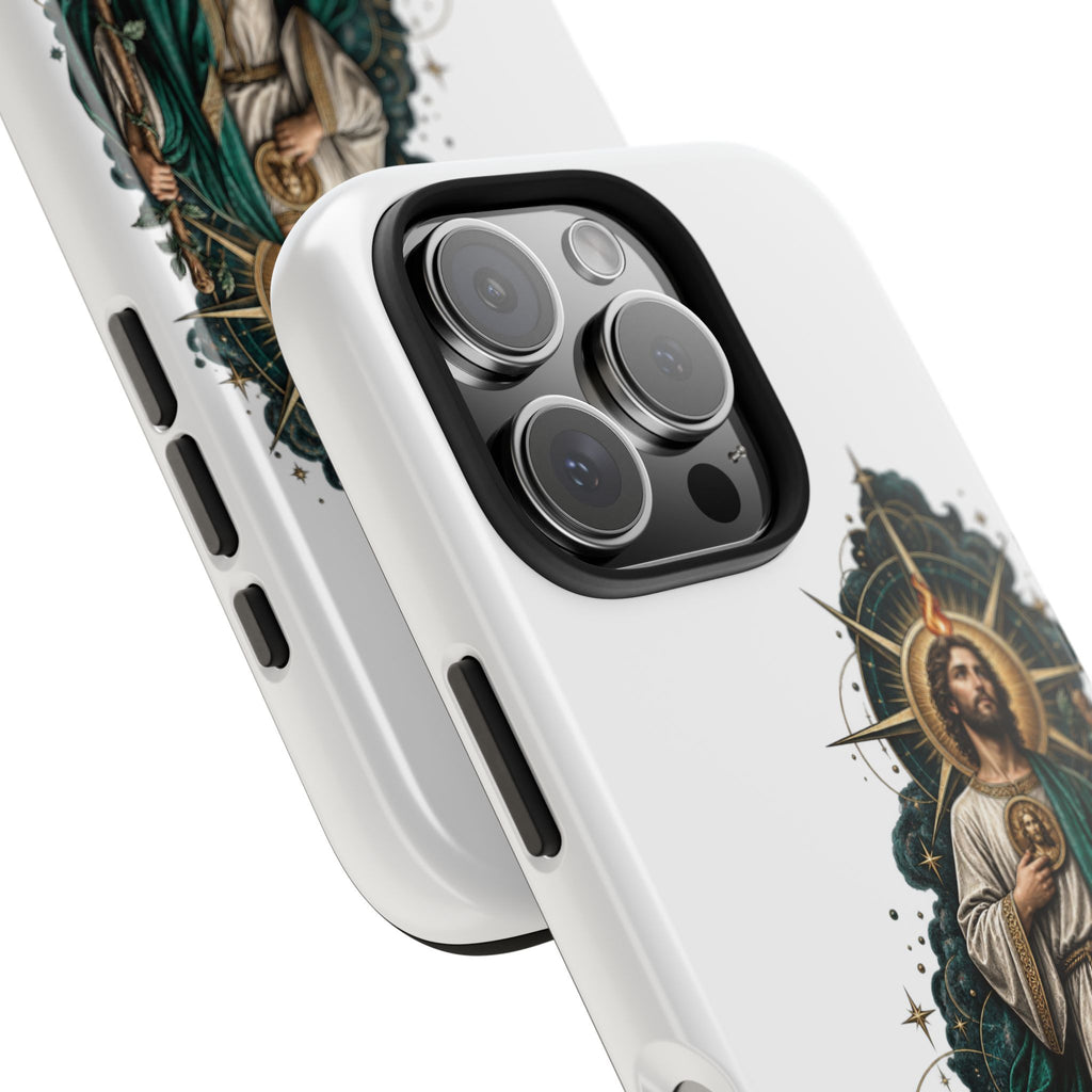 San Judas phone case with midnight blue compass artwork, detail view 22