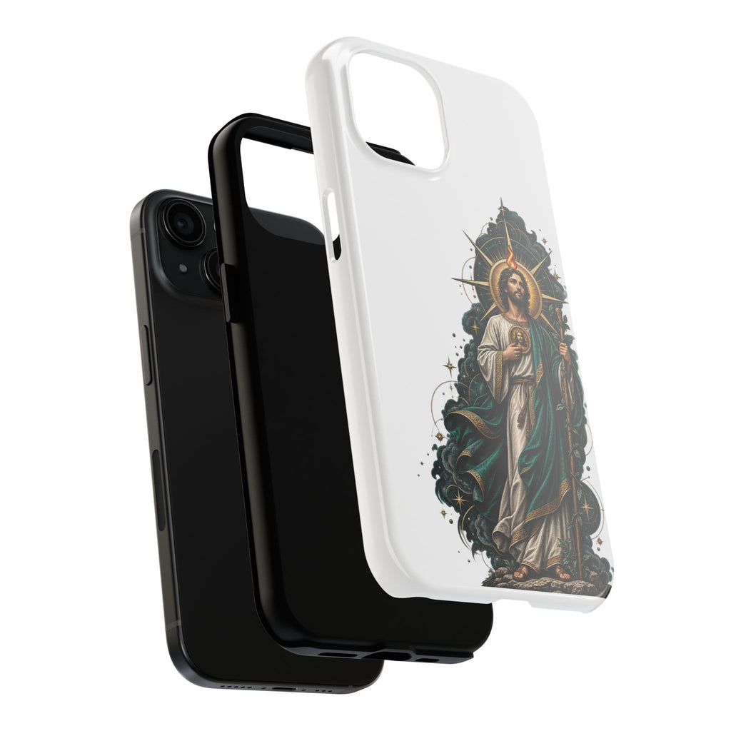 San Judas phone case with midnight blue compass artwork, detail view 18