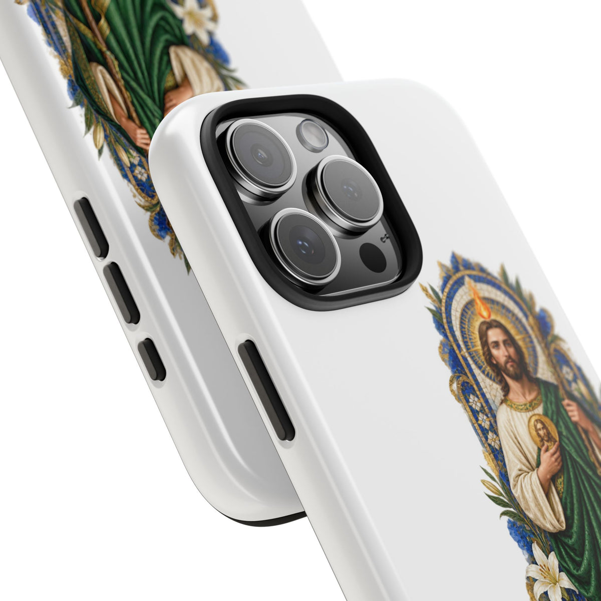 San Judas phone case with cobalt chapel mosaic artwork, detail view 24