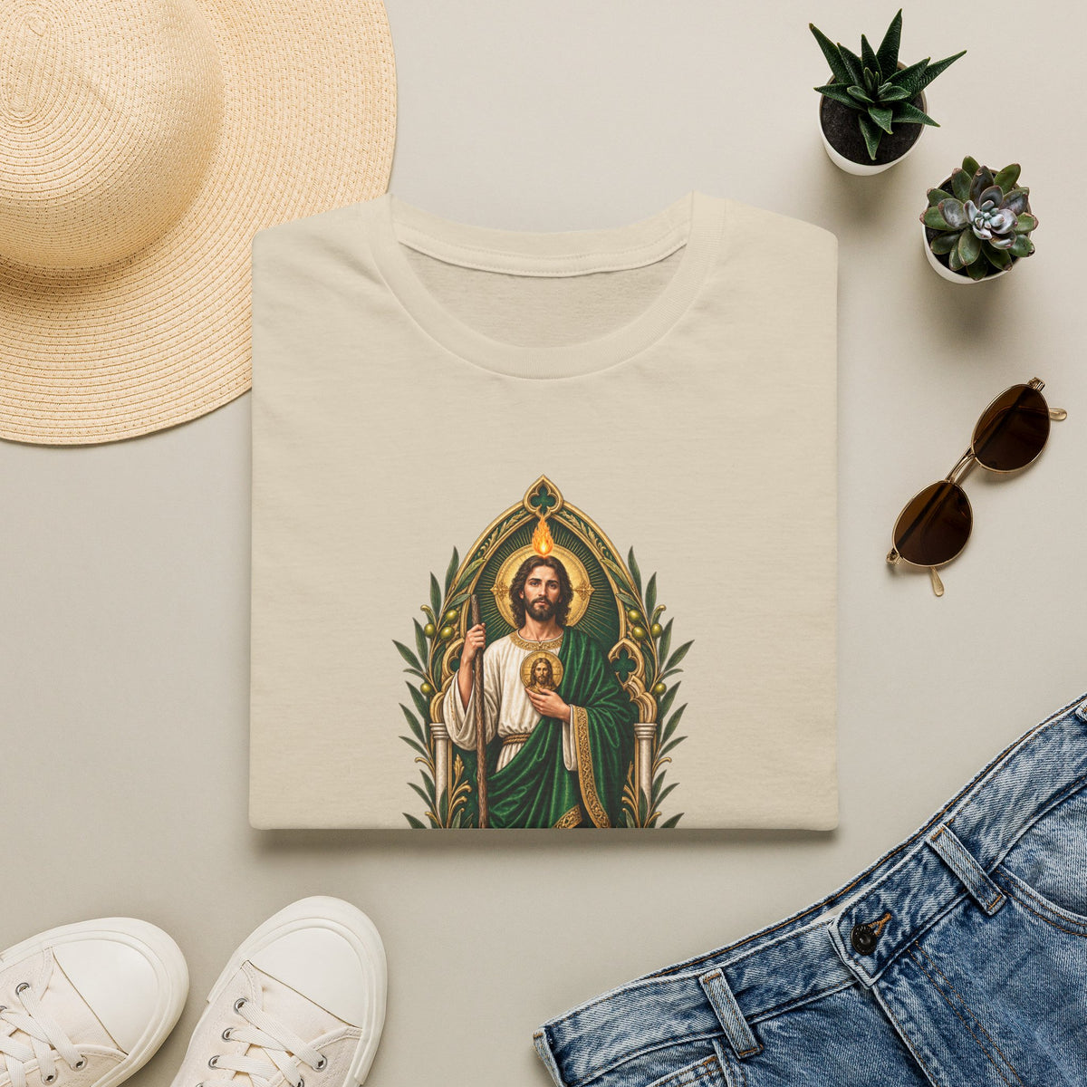 San Judas Tadeo Olive Reliquary Unisex T-Shirt