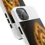 San Judas phone case with amber pilgrim lantern artwork, detail view 16