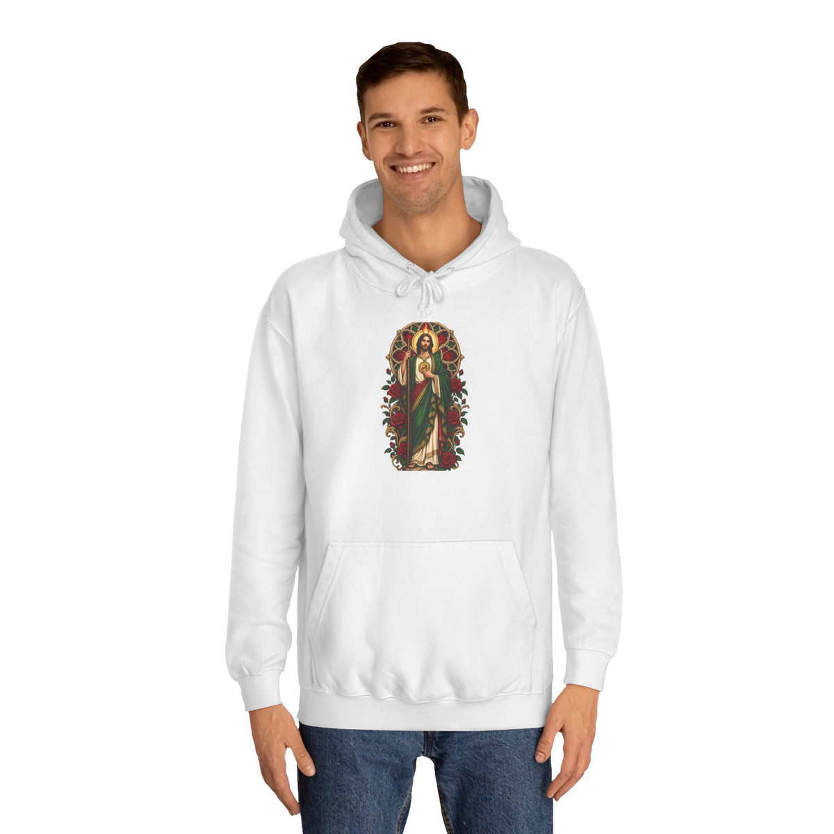 San Judas Tadeo Crimson Rose Window Unisex Hoodie