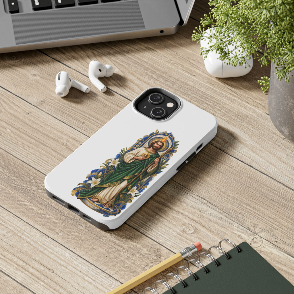 San Judas phone case with cobalt chapel mosaic artwork, detail view 15