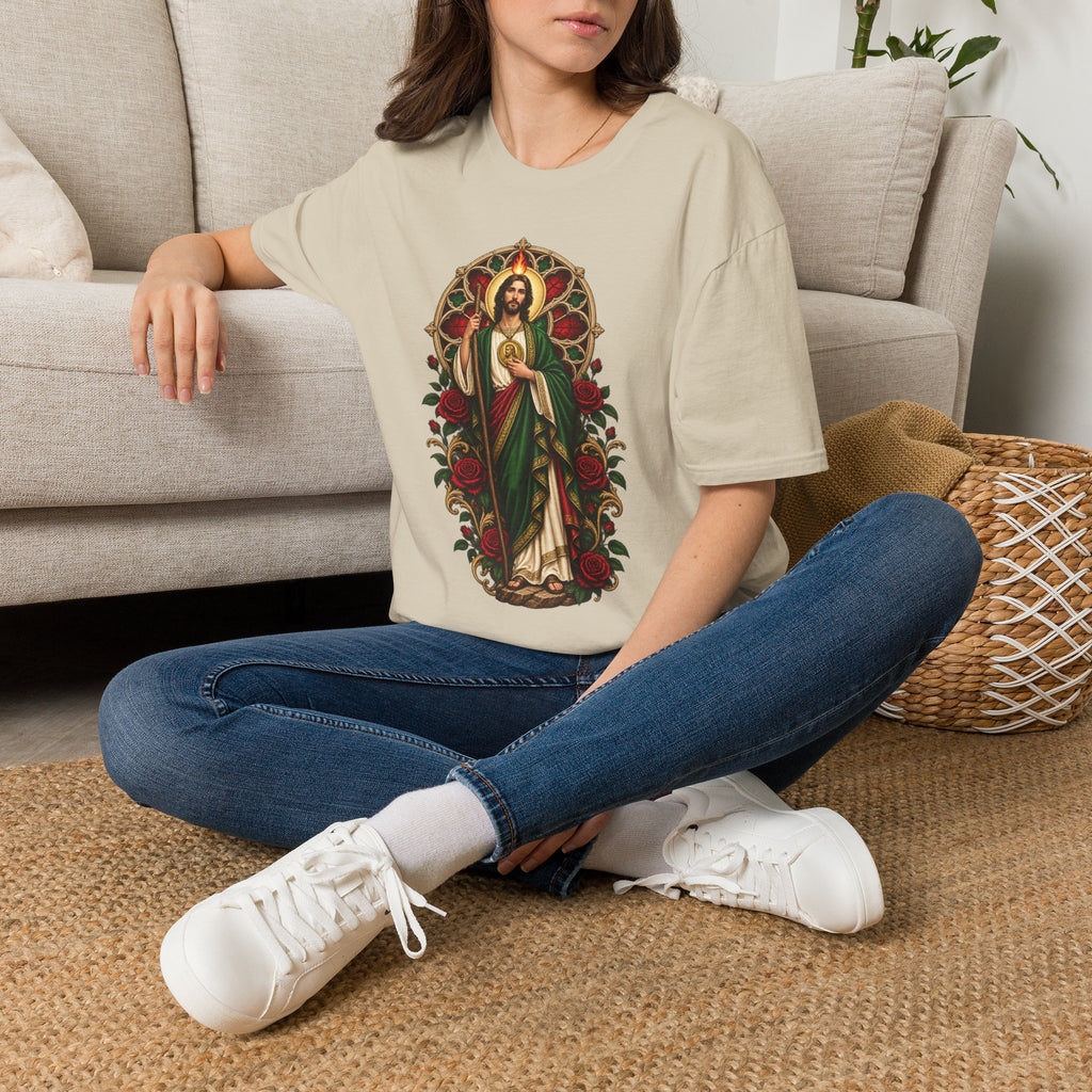San Judas Tadeo Crimson Rose Window Unisex T-Shirt