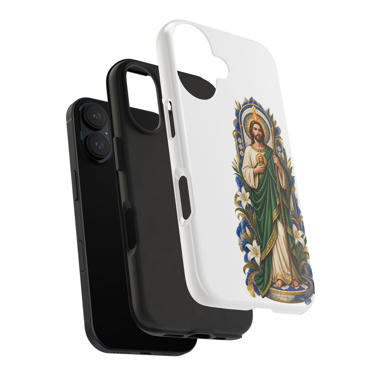 San Judas phone case with cobalt chapel mosaic artwork, detail view 27