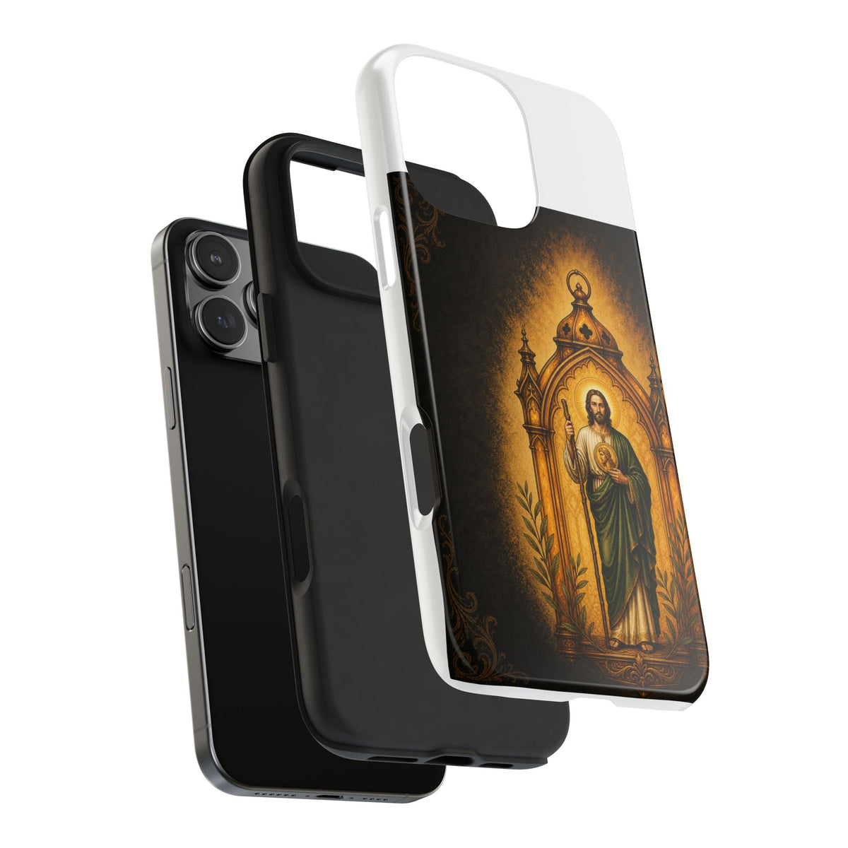 San Judas phone case with amber pilgrim lantern artwork, detail view 25