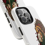 San Judas phone case with crimson rose window artwork, detail view 22