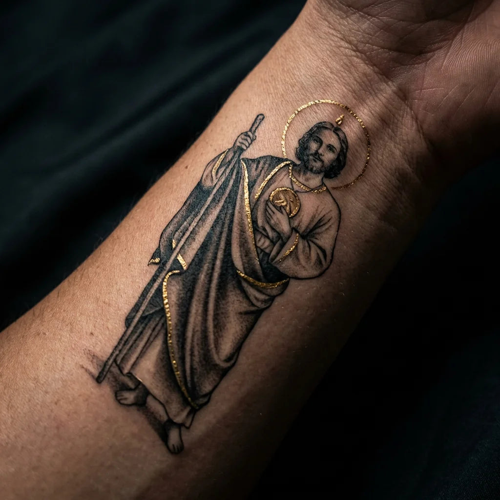 Eternal Hope: San Judas Tadeo Full-Arm Realistic Temporary Tattoo