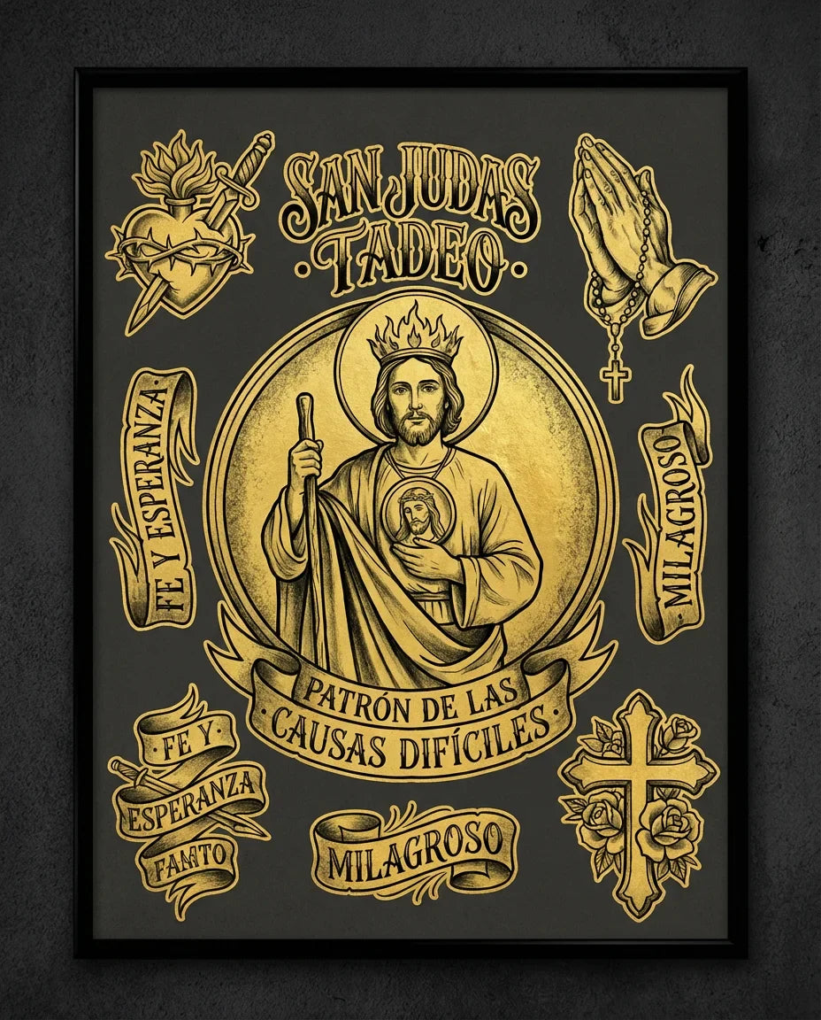 San Judas Tattoo Flash Sheet