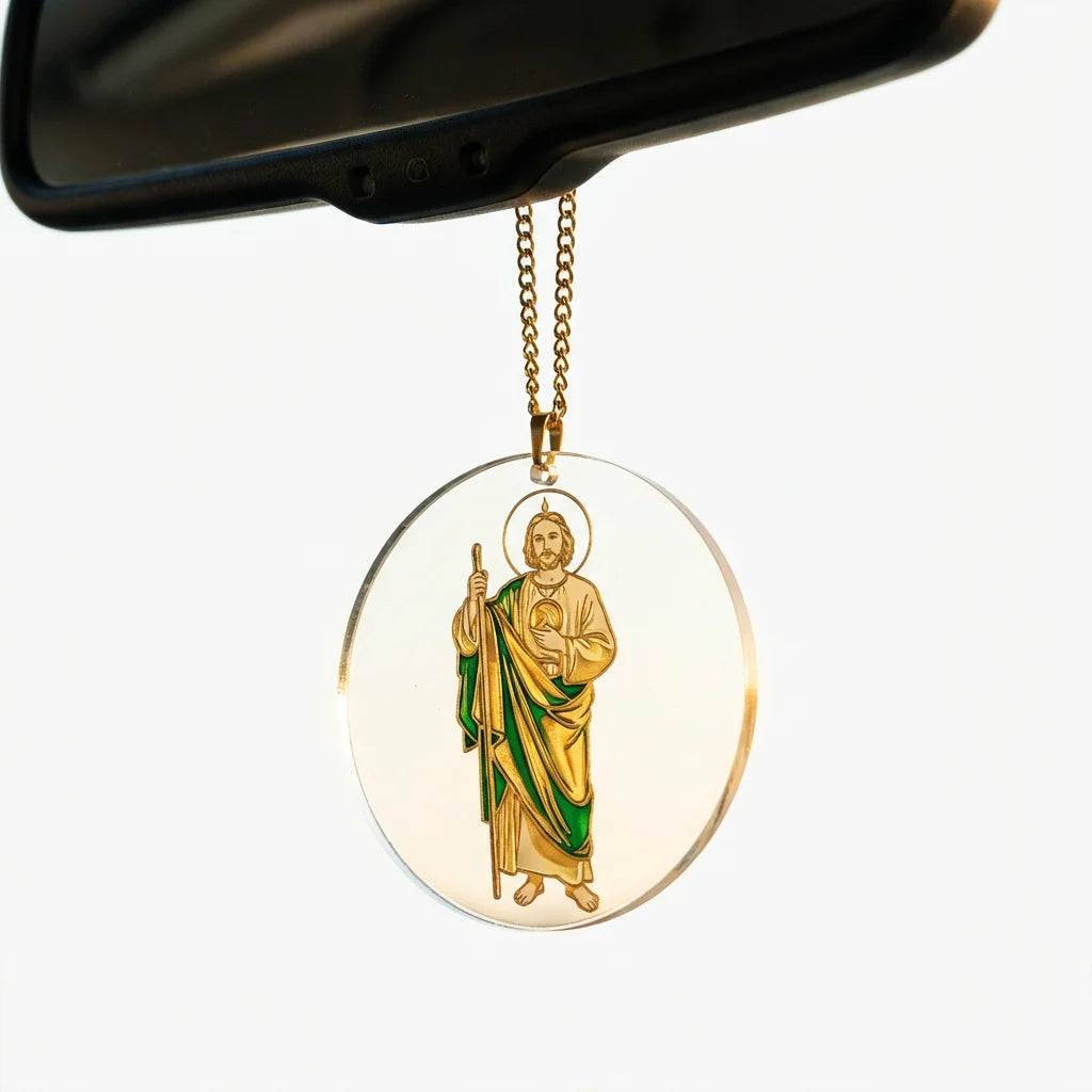 San Judas Tadeo Car Hanging Ornament - White Background